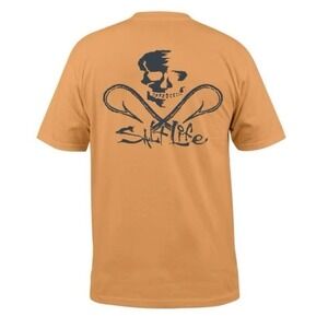 SALT LIFE T-Shirt Mens Med Orange Skull and Hooks Short Sleeve with pocket